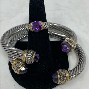 John Medeiros Ring and Large Cuffs (2) set with Amethyst stones